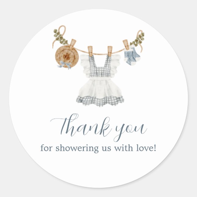 Sticker Rond Boho Clothesline Girl bleu et blanc aquarelle (Devant)