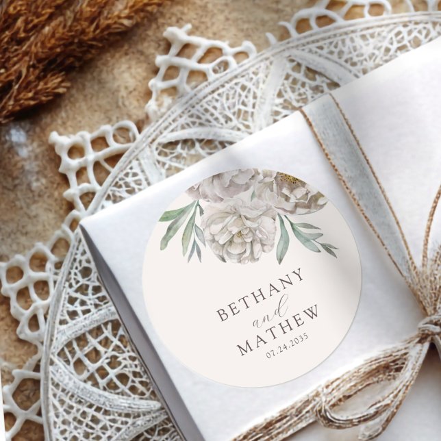 Sticker Rond Boho Cream & Off White Floral Wedding (Créateur téléchargé)