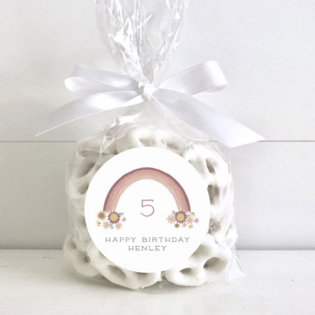 Sticker Rond Boho Daisy Floral Rainbow Girls Anniversaire (Créateur téléchargé)