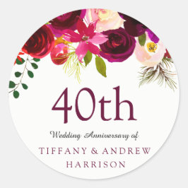 Sticker Rond Boho de Bourgogne, 40e anniversaire de Mariage