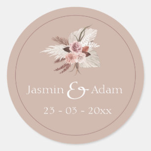 Sticker Rond Boho Dusty rose Fleurs séchées Pampas Mariage en h