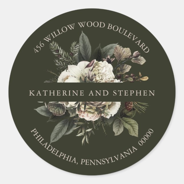 Sticker Rond Boho Dusty rose Floral Mariage Adresse de retour (Devant)