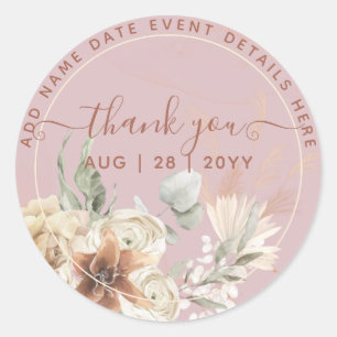Sticker Rond Boho Dusty Rose Pampas Grass Merci Favoriser