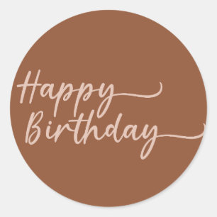Sticker Rond Boho Été Brown Terracotta Branché Joyeux Anniversa