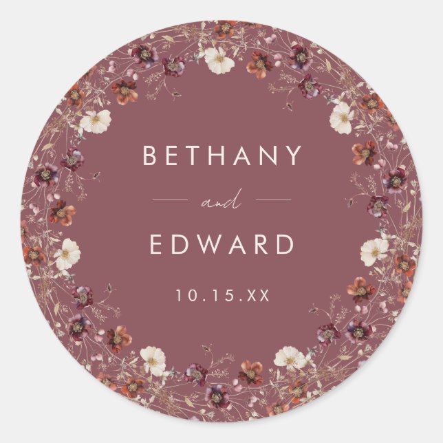 Sticker Rond Boho Fall Floral Mariage (Devant)