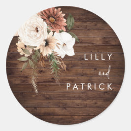 Sticker Rond Boho Fall Floral Terracotta Mariage Bois rustique