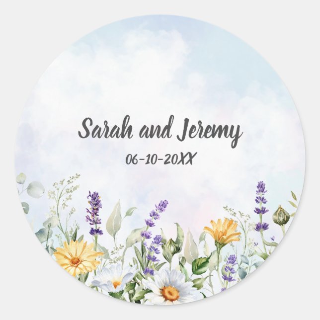 Sticker Rond Boho Fleur sauvage Aquarelle Personnaliser le Mari (Devant)