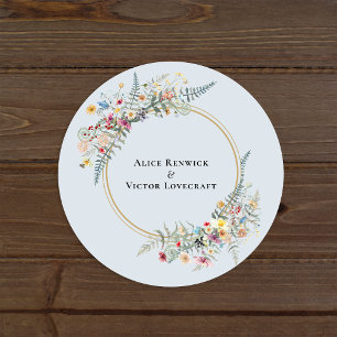 Sticker Rond Boho Fleur sauvage Dusty Blue Mariage Enveloppe Ph