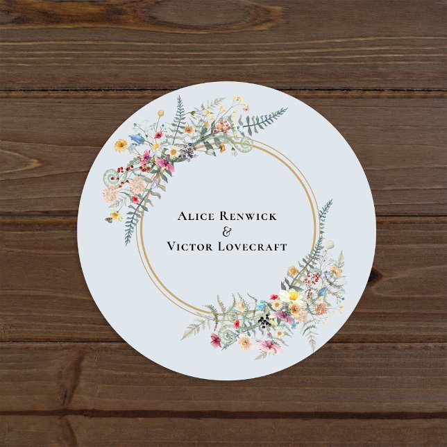 Sticker Rond Boho Fleur sauvage Dusty Blue Mariage Enveloppe Ph (Créateur téléchargé)