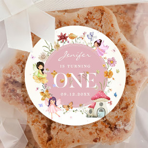 Sticker Rond Boho Fleur sauvage Fairy 1er fête d'anniversaire