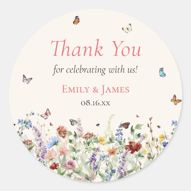 Sticker Rond Boho Fleur sauvage Floral Mariage (Devant)