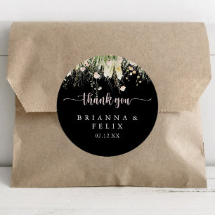 Sticker Rond Boho Fleur sauvage noir Merci mariage Faveur