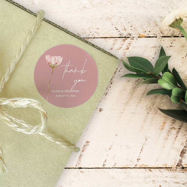 Sticker Rond Boho Fleur sauvage simple | Merci bleu Dusty (Créateur téléchargé)