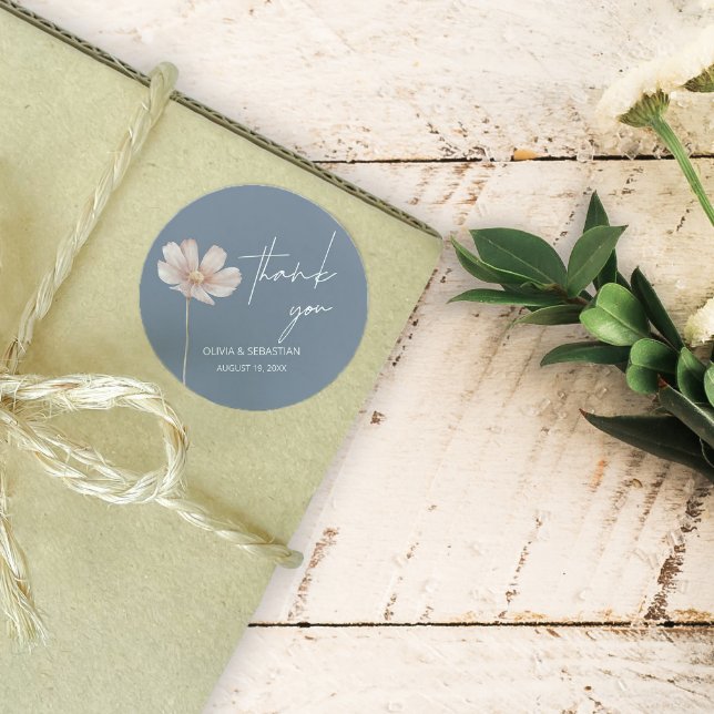 Sticker Rond Boho Fleur sauvage simple | Merci bleu Dusty (Créateur téléchargé)