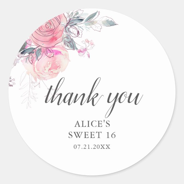 Sticker Rond Boho Fleurs rose doux doux doux doux 16 Roun class (Devant)