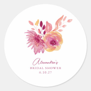Sticker Rond Boho Fleurs Rouge Magenta Aquarelle Enterrement de