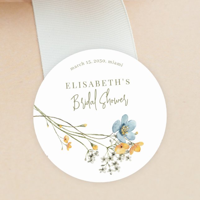 Sticker Rond Boho fleurs sauvages nuptiale douche personnalisée (Créateur téléchargé)