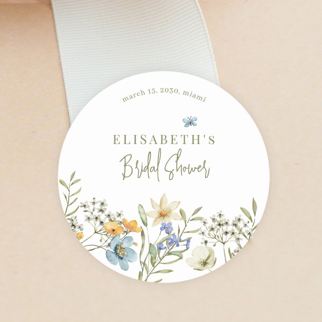 Sticker Rond Boho fleurs sauvages nuptiale douche personnalisée (Créateur téléchargé)