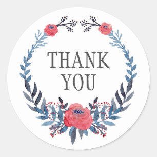 Sticker Rond Boho Floral Aquarelle Roses rouges   MERCI