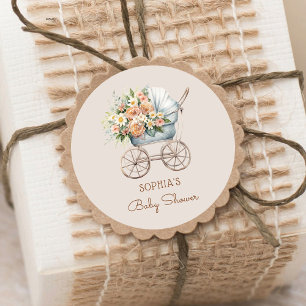 Sticker Rond Boho Floral Baby Carriage Baby shower