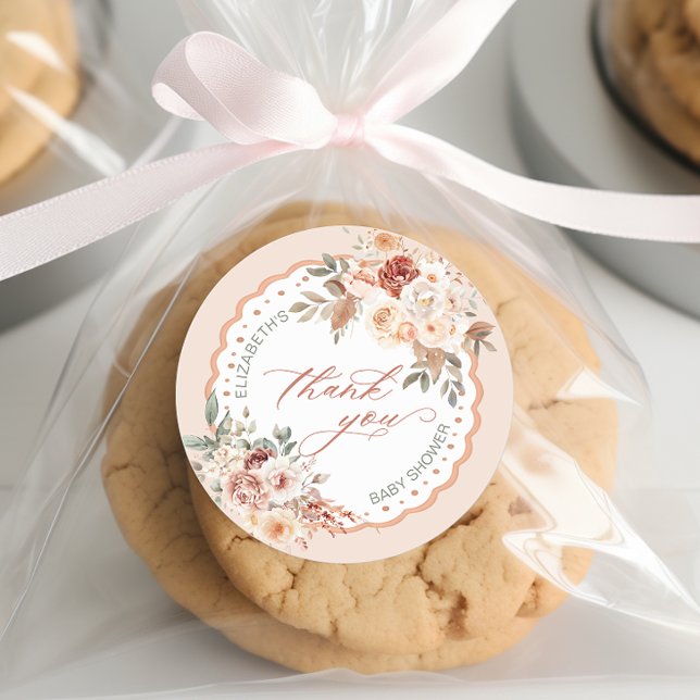 Sticker Rond Boho Floral Baby Shower Thank You (Créateur téléchargé)