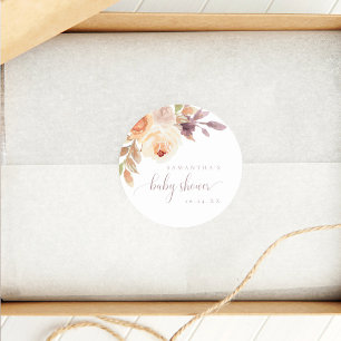 Sticker Rond Boho Floral brûlé Baby shower orange