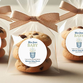 Sticker Rond Boho Floral Denim Pocket Blue Jean Baby shower