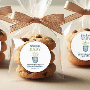 Sticker Rond Boho Floral Denim Pocket Blue Jean Baby shower