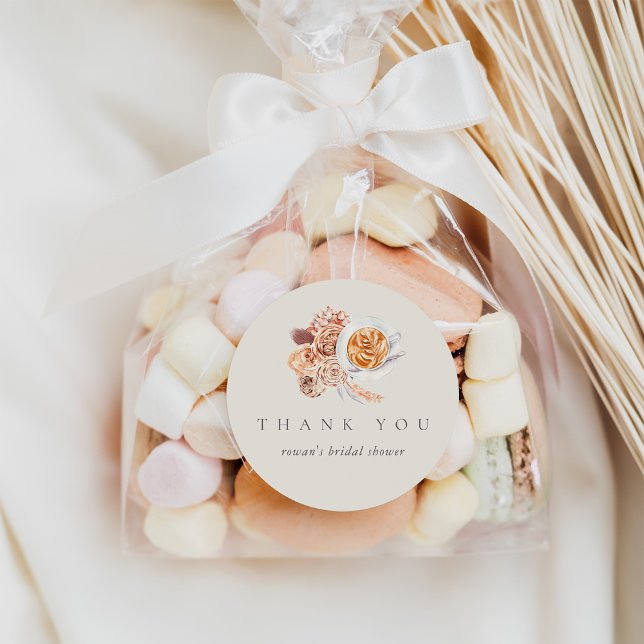 Sticker Rond Boho Floral Fête des mariées de café Merci (Créateur téléchargé)