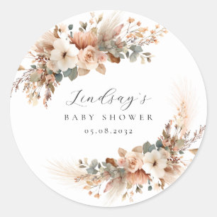 Sticker Rond Boho Floral Herbe de Pampas  Baby Shower 