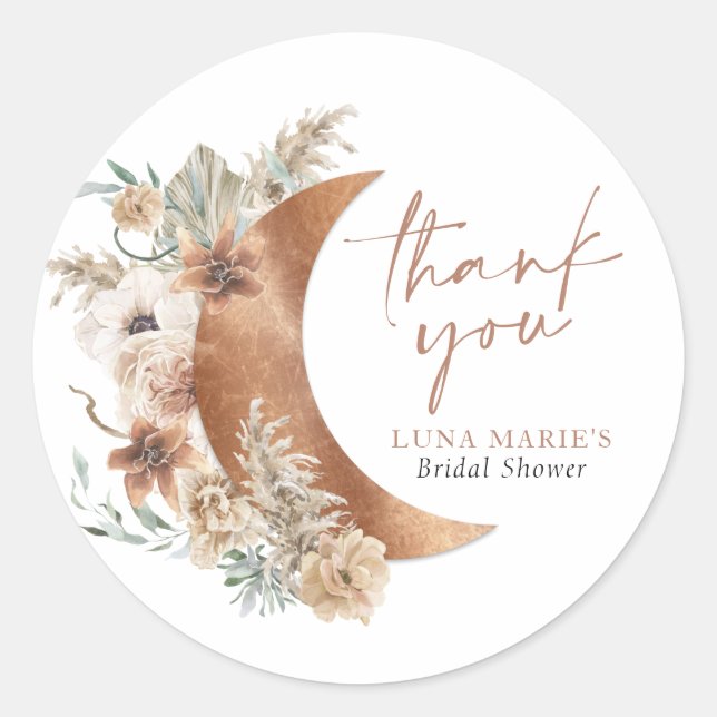 Sticker Rond Boho Floral Merci de la Lune (Devant)