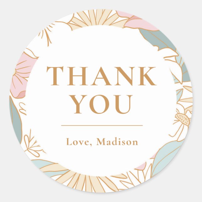 Sticker Rond Boho Floral Merci Fête de Mariage (Devant)