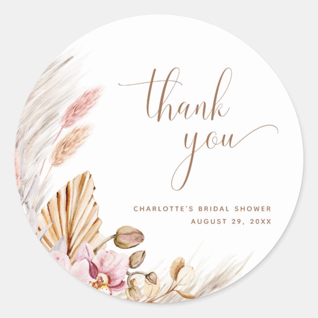 Sticker Rond Boho Floral Pampas Grass Mariage | FÊTE DES MARIÉE (Devant)