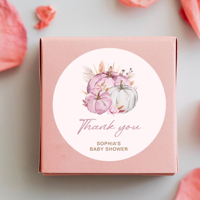 Sticker Rond Boho Floral Petit Baby shower Citrouille rose (Créateur téléchargé)