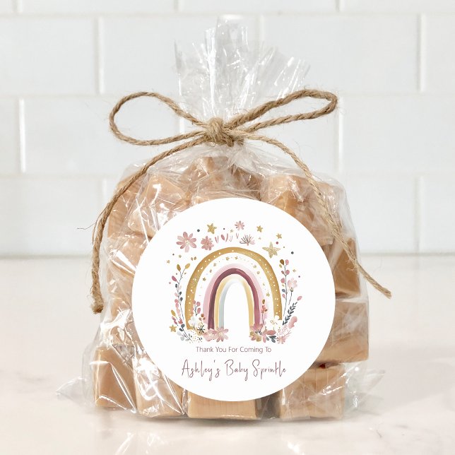 Sticker Rond Boho Floral Rainbow Baby Sprinkle Merci (Créateur téléchargé)