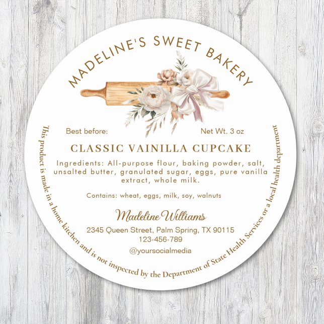 Sticker Rond Boho Floral Rustic Rolling Pin Cottage Loi aliment (Créateur téléchargé)