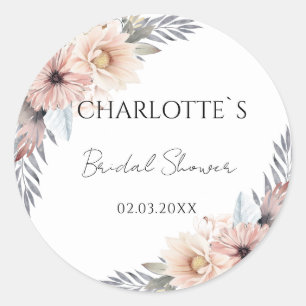 Sticker Rond Boho Flower Shower de Mariée