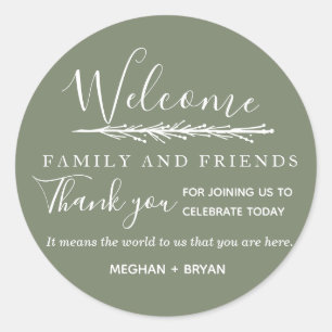 Sticker Rond Boho Green Bienvenue à notre Mariage