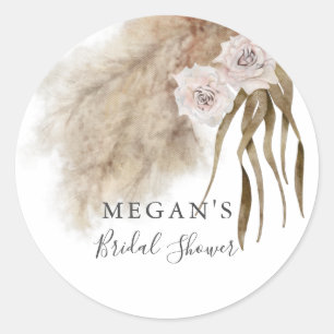 Sticker Rond Boho Herbe de Pampas Botanique Enterrement de Vie 