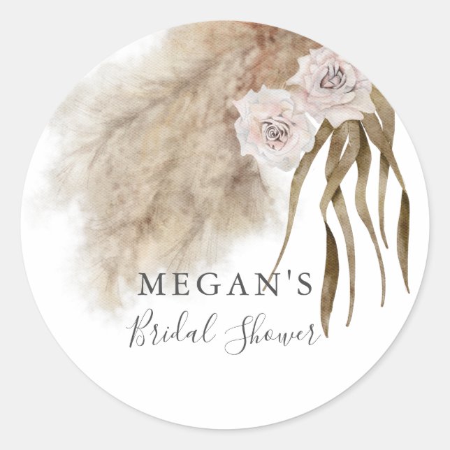 Sticker Rond Boho  Herbe de Pampas Fête de Fiançailles Botaniqu (Devant)
