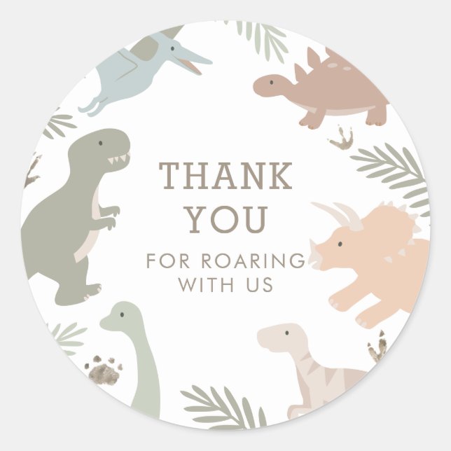 Sticker Rond Boho Kids Dinosaur Thème Anniversaire Merci (Devant)
