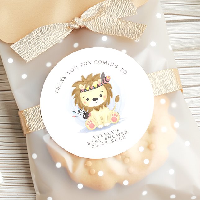 Sticker Rond Boho Lion Tribal Aquarelle Baby shower bohème (Créateur téléchargé)