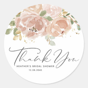 Sticker Rond Boho Mauve Fleurs de Pêche Remerciements pour Ente