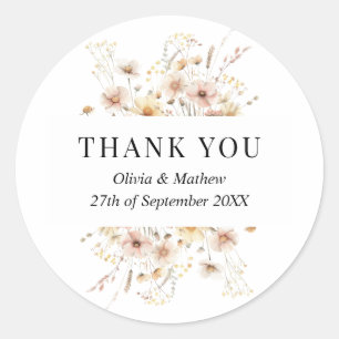 Sticker Rond Boho Meadow Beige Fleur sauvage Mariage Merci
