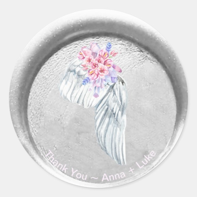 Sticker Rond *~* Boho MERCI Ange Aile Faux Sceau de cire (Devant)