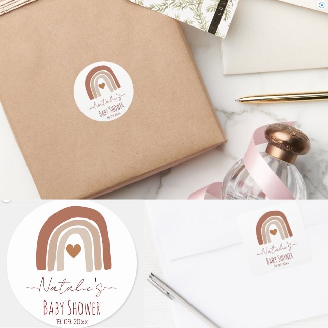 Sticker Rond Boho mignon couleur neutre arc-en-ciel naturel (Créateur téléchargé)