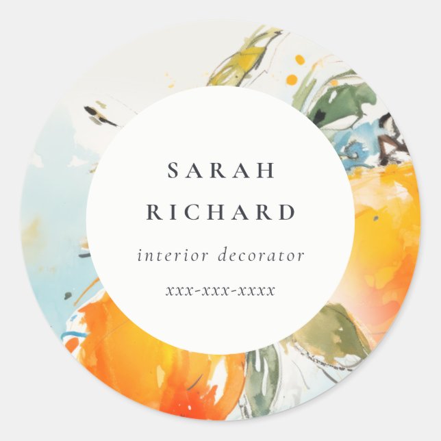 Sticker Rond Boho moderne Abstrait Sketchy Orange Garden (Devant)