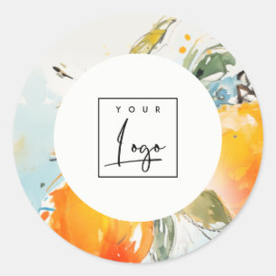Sticker Rond Boho moderne Abstrait Sketchy Orange Garden Logo