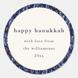 Sticker Rond Boho moderne bleu jaune Hanoukka Botanique personn