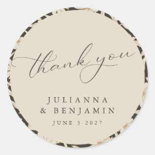 Sticker Rond Boho Moderne Botanique Noir ivoire Mariage Personn
